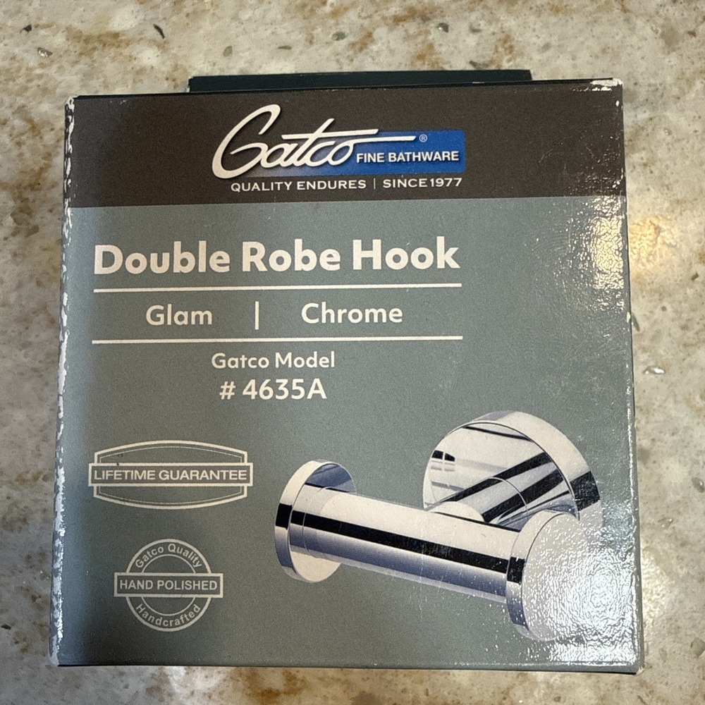 Gatco 4635A Glam Double Robe Hook Chrome‎ Towel Bathroom Closet Shower Holder